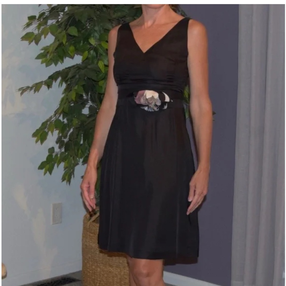 NWT- Banana Republic Monogram Black Corsage Belted Silk Dress, size 16